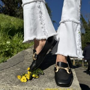 Mocassino Cherie a sacchetto in pelle nera  – Poesie Veneziane
