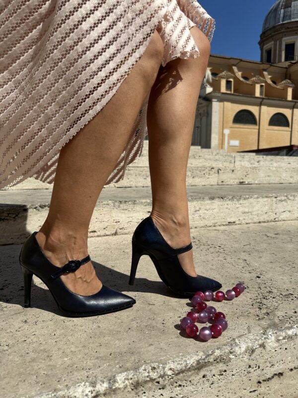 Valentina dècolletè blu in pelle con tacco 9 - immagine 4