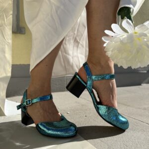 Sabot Capri fiordaliso in pelle con tacco 50.