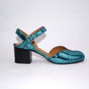 Capri sabot blu metallizzate da donna in pelle con tacco 5