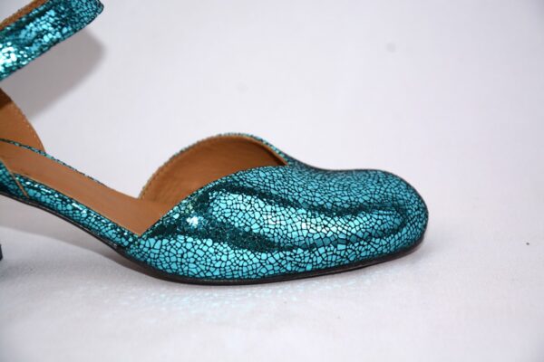 Capri sabot blu metallizzate da donna in pelle con tacco 5 - immagine 5