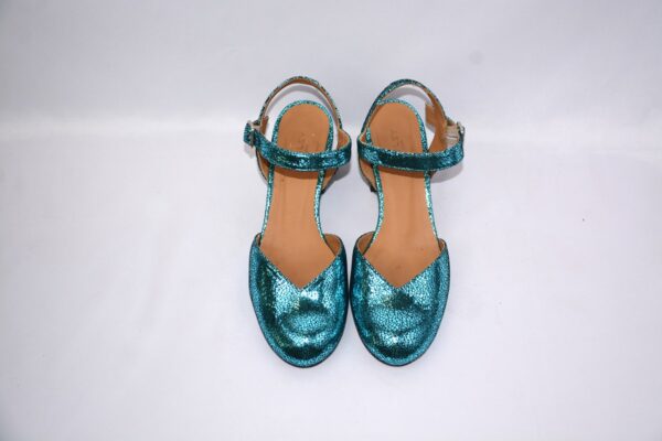 Capri sabot blu metallizzate da donna in pelle con tacco 5 - immagine 3