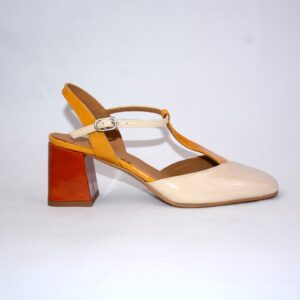 Capri slingback da donna  in vernice beige in pelle tacco 65