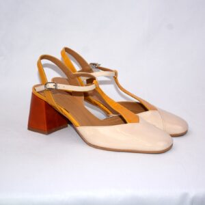 Capri slingback da donna  in vernice beige in pelle tacco 65