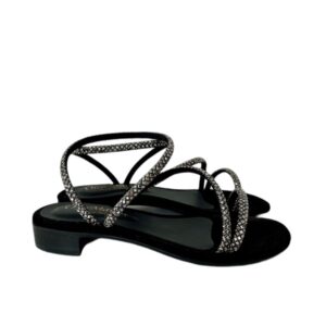 Caraibi sandali flat in camoscio nero con strass tacco 2