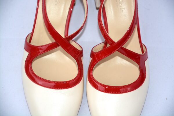 Olen dècolletè aperte donna in pelle color  panna con cinturini charleston e tacco t - immagine 11