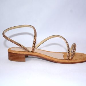 Caraibi sandali flat in camoscio con strass tabacco tacco 2