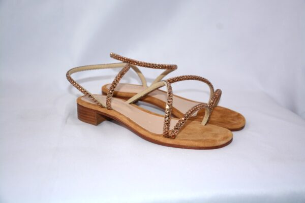 Caraibi sandali flat in camoscio con strass tabacco tacco 2 - immagine 7