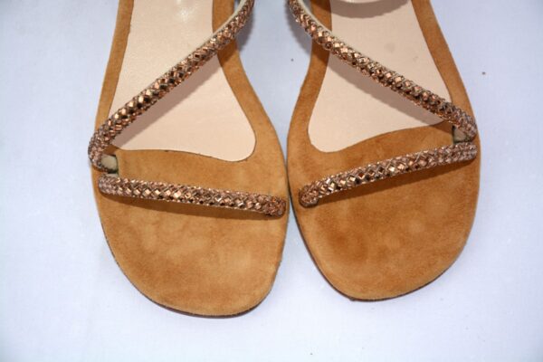 Caraibi sandali flat in camoscio con strass tabacco tacco 2 - immagine 5