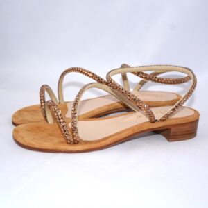 Caraibi sandali flat in camoscio con strass tabacco tacco 2