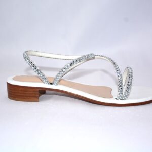 Caraibi sandali flat bianchi in pelle con strass tacco 2