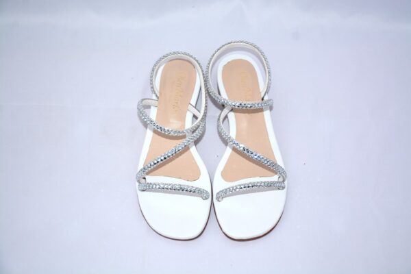 Caraibi sandali flat bianchi in pelle con strass tacco 2 - immagine 6