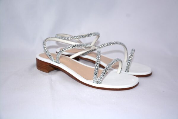 Caraibi sandali flat bianchi in pelle con strass tacco 2 - immagine 7