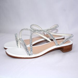 Caraibi sandali flat bianchi in pelle con strass tacco 2