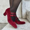 Sabrina dècolletè  in velluto rosso vibrante tacco 50 - immagine 4