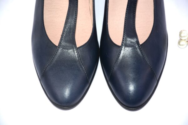Aida dècolletè blu  in pelle tacco largo 6 - immagine 6