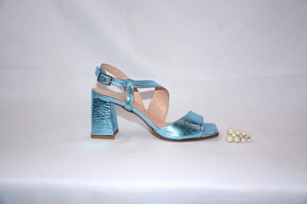 Orchidea sandalo blu metalizzato in pelle con tacco 7 - immagine 7