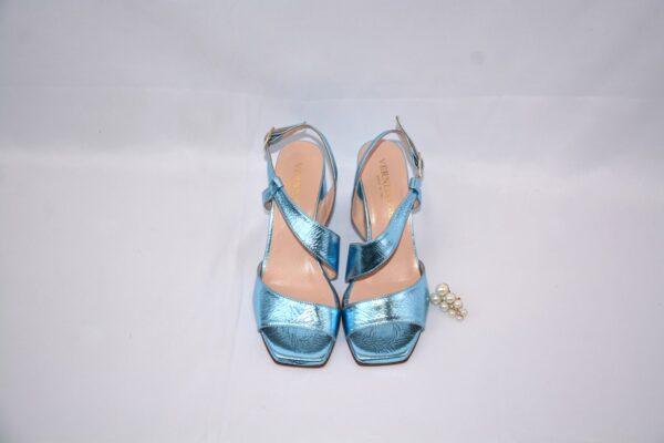 Orchidea sandalo blu metalizzato in pelle con tacco 7 - immagine 10