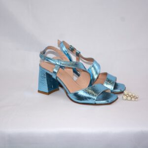 Orchidea sandalo blu metalizzato in pelle con tacco 7