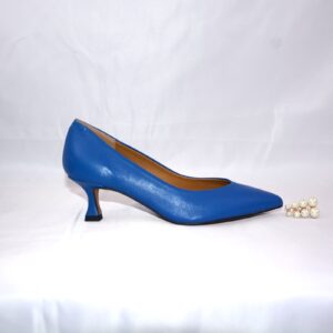 Cenerentola dècolletè donna in pelle  blu elettriche con tacco 50