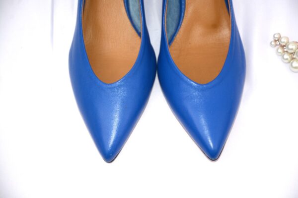 Cenerentola dècolletè donna in pelle  blu elettriche con tacco 50 - immagine 8
