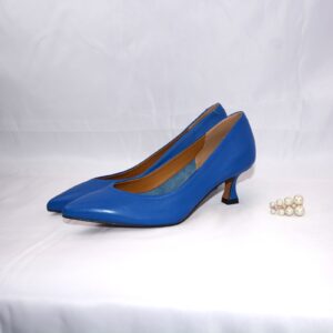 Cenerentola dècolletè donna in pelle  blu elettriche con tacco 50