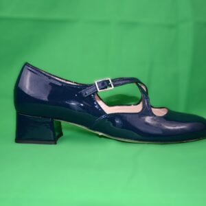 Lulù dècolletè donna in vernice blu con cinturini charleston e tacco 35