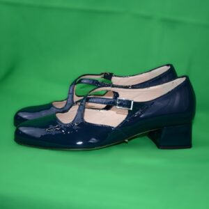 Lulù dècolletè donna in vernice blu con cinturini charleston e tacco 35