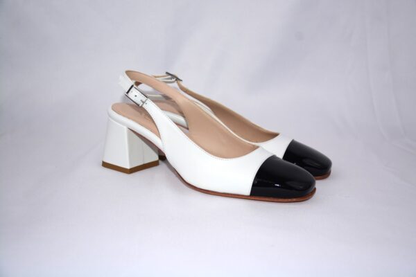 Trevi slingback donna bianche con puntale nero in pelle tacco 5 - immagine 7