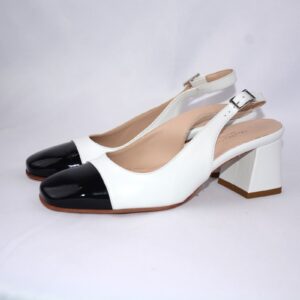 Trevi slingback donna bianche con puntale nero in pelle tacco 5