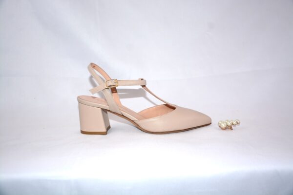 Orchidea slingback beige a punta in pelle  tacco largo 50 - immagine 4