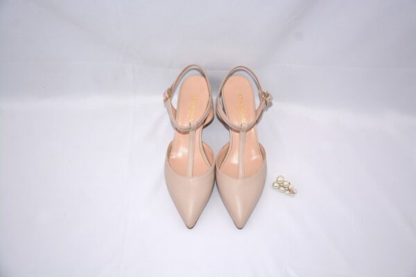 Orchidea slingback beige a punta in pelle  tacco largo 50 - immagine 2