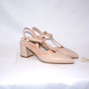 Orchidea slingback beige a punta in pelle  tacco largo 50
