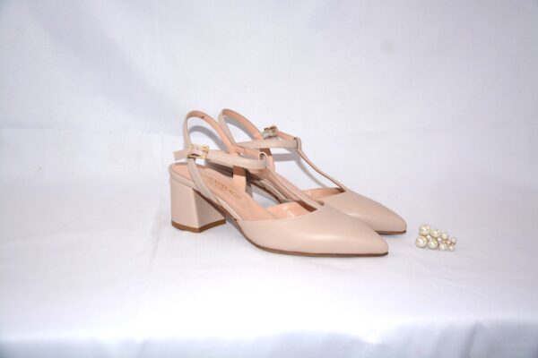 Orchidea slingback beige a punta in pelle  tacco largo 50