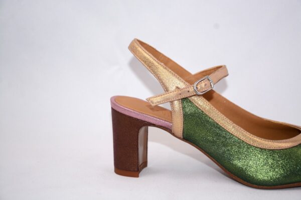 Paolina slingback da donna in pelle verde smeraldo tacco 6 - Audley. - immagine 10