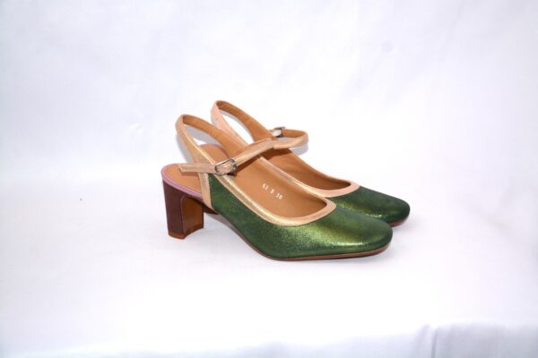 Paolina slingback da donna in pelle verde smeraldo tacco 6 - Audley. - immagine 7