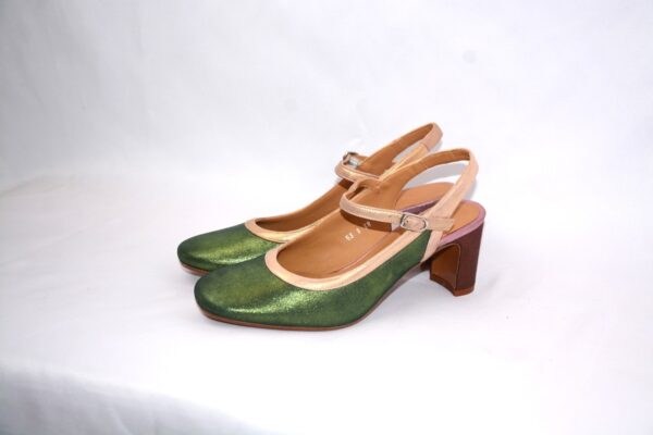 Paolina slingback da donna in pelle verde smeraldo tacco 6 - Audley. - immagine 4