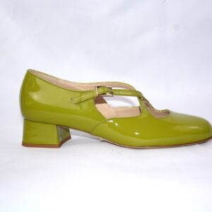 Lulù dècolletè da donna in vernice verde con cinturini charleston tacco 35