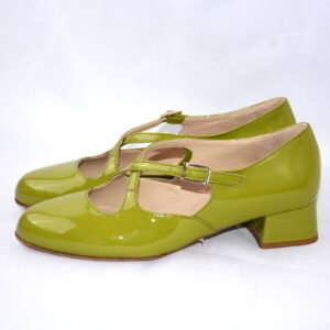 Lulù dècolletè da donna in vernice verde con cinturini charleston tacco 35