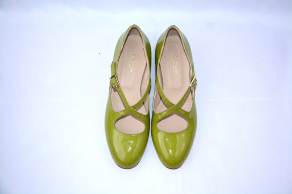 Lulù dècolletè da donna in vernice verde con cinturini charleston tacco 35 - immagine 3