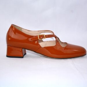 Lulù dècolletè donna in vernice arancione con cinturini charleston e tacco 35