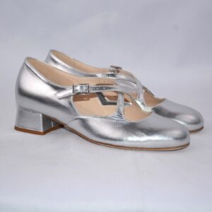 Lulù  dècolletè argento donna  in pelle con cinturini charleston e tacco 35