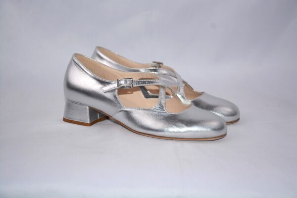 Lulù  dècolletè argento donna  in pelle con cinturini charleston e tacco 35