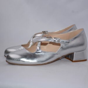 Lulù  dècolletè argento donna  in pelle con cinturini charleston e tacco 35
