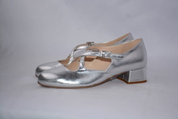 Lulù  dècolletè argento donna  in pelle con cinturini charleston e tacco 35 - immagine 2