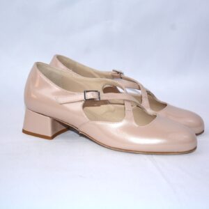 Lulù dècolletè donna in vernice beige con cinturini charleston e tacco 35