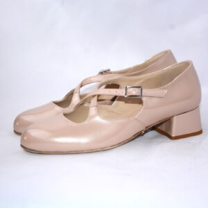 Lulù dècolletè donna in vernice beige con cinturini charleston e tacco 35