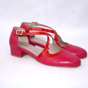 Lulù dècolletè aperte donna in pelle fucsia con cinturini charleston e tacco 35