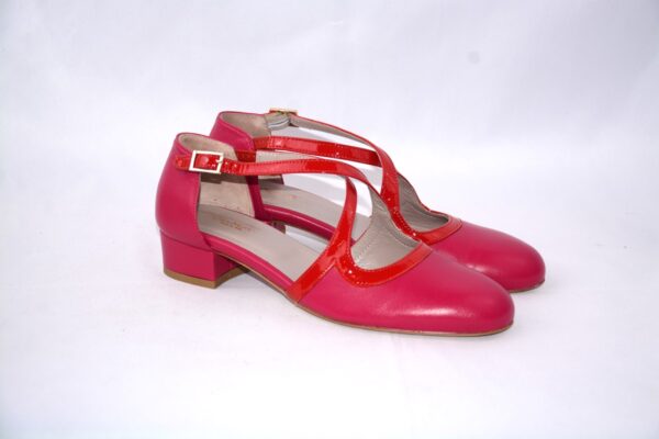 Lulù dècolletè aperte donna in pelle fucsia con cinturini charleston e tacco 35
