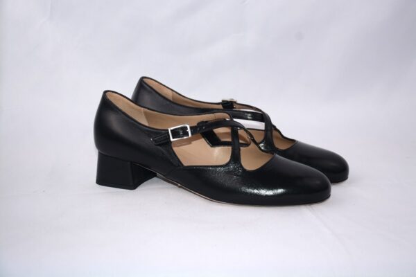Lulu dècolletè donna in pelle nera con cinturini charleston e tacco 35 - immagine 2
